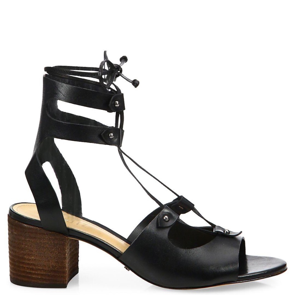 SCHUTZ Monik Leather Lace-Up Block Heel Sandals